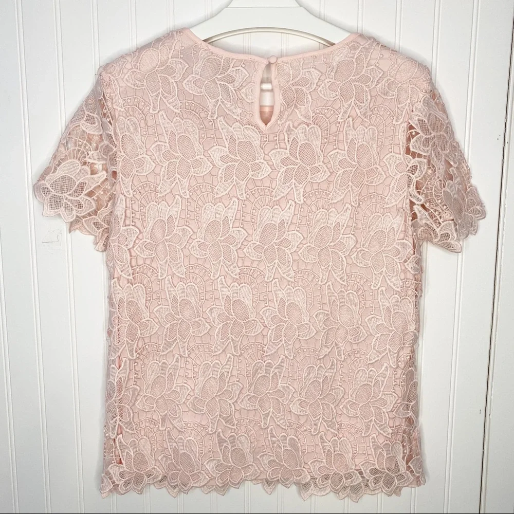 PHILOSOPHY Blush Pink Lacey Short Sleeve Top S - Picture 4 of 10